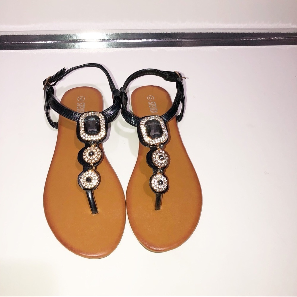 Steven Ella jeweled thong and slingback sandal.